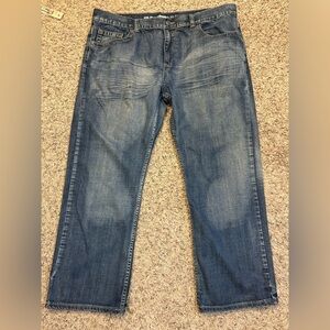 Route 66 Premium Denim Jeans Mens 42x30 Button Zip Slim Fit Boot Distressed